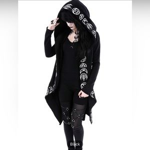 Hooded Cardigan With Witchcraft Pattern, Gothic Style